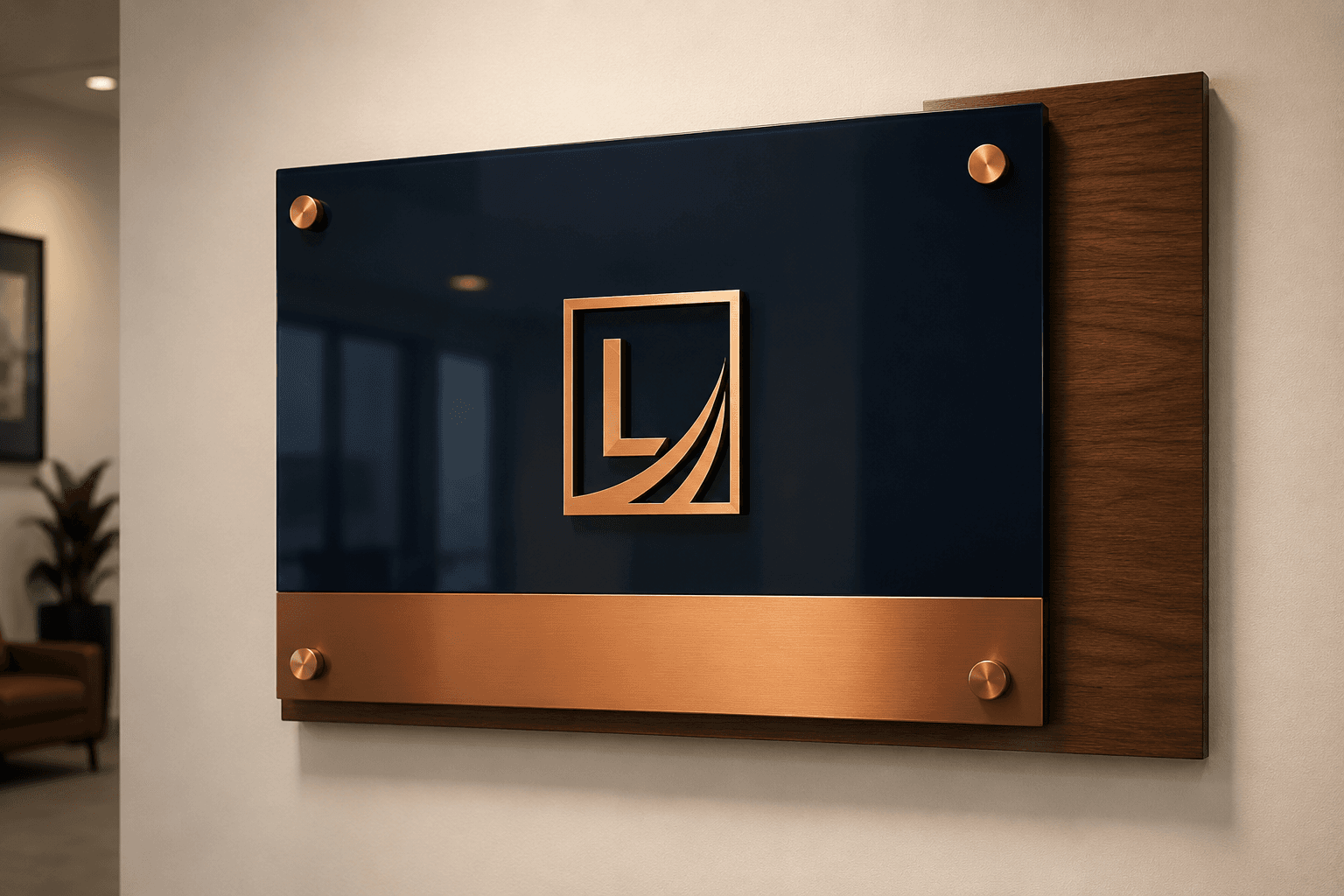 Premium dimensional acrylic and wood office sign