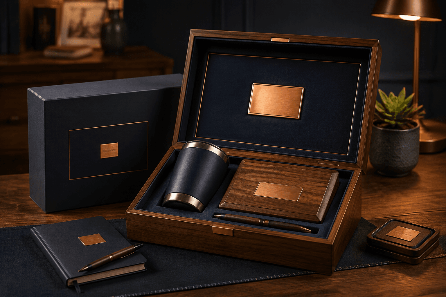Coordinated engraved corporate gift presentation set