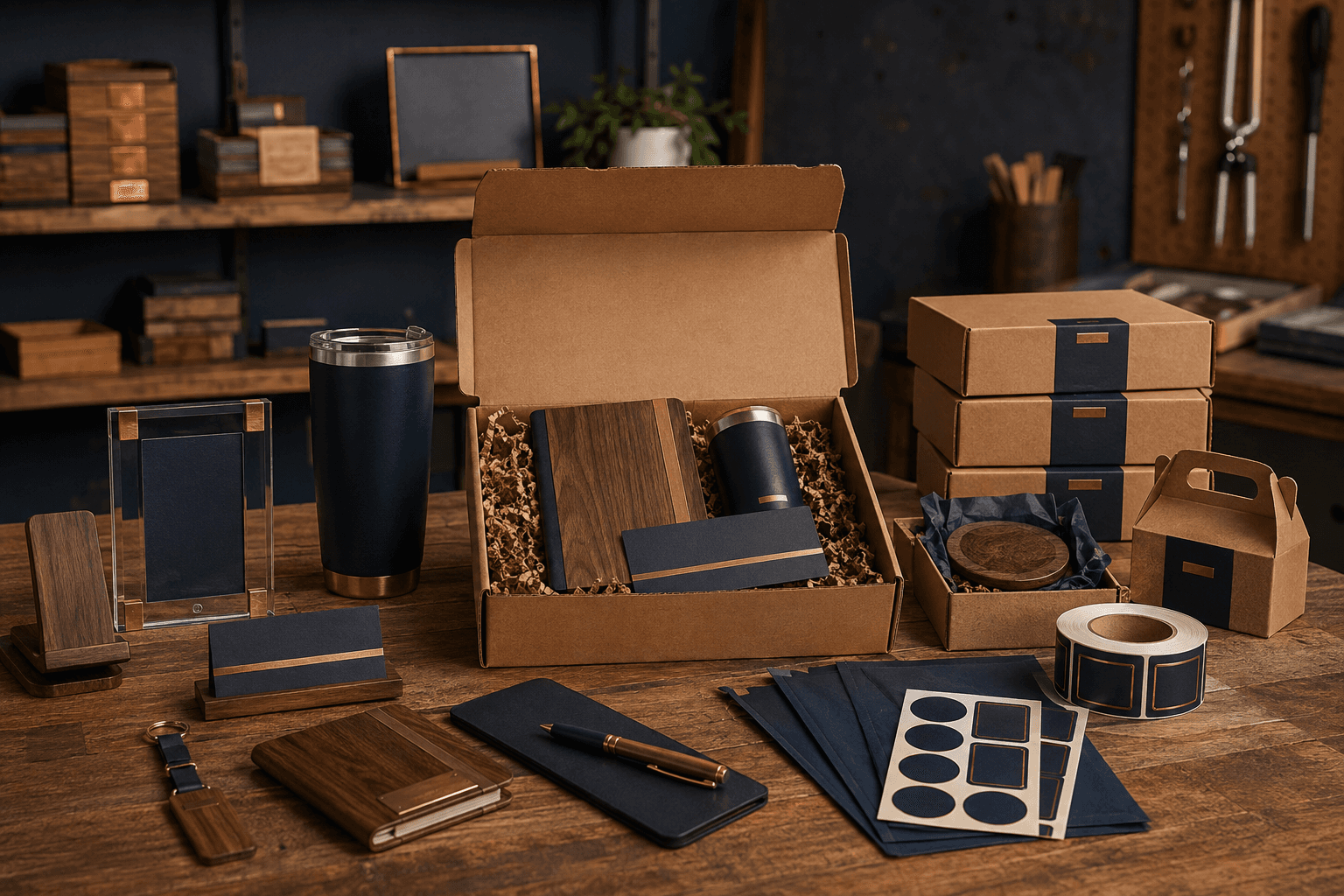 Organized custom product fulfillment and packing workspace