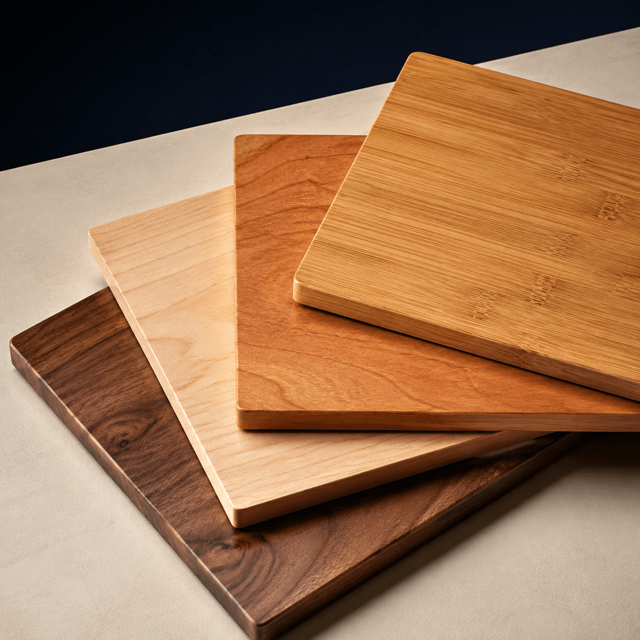 Walnut, maple, cherry and bamboo material samples