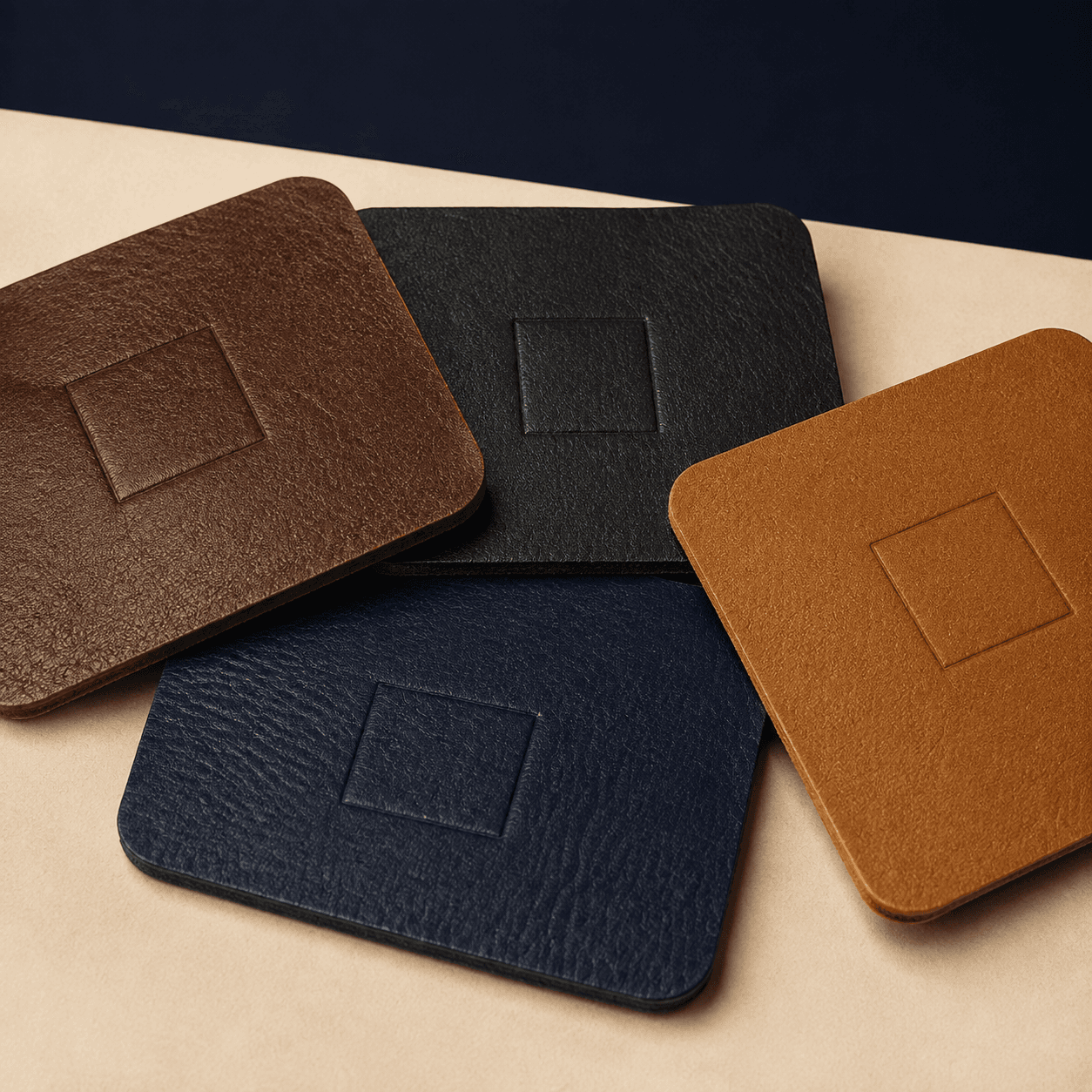 Brown, black, navy and tan leatherette samples