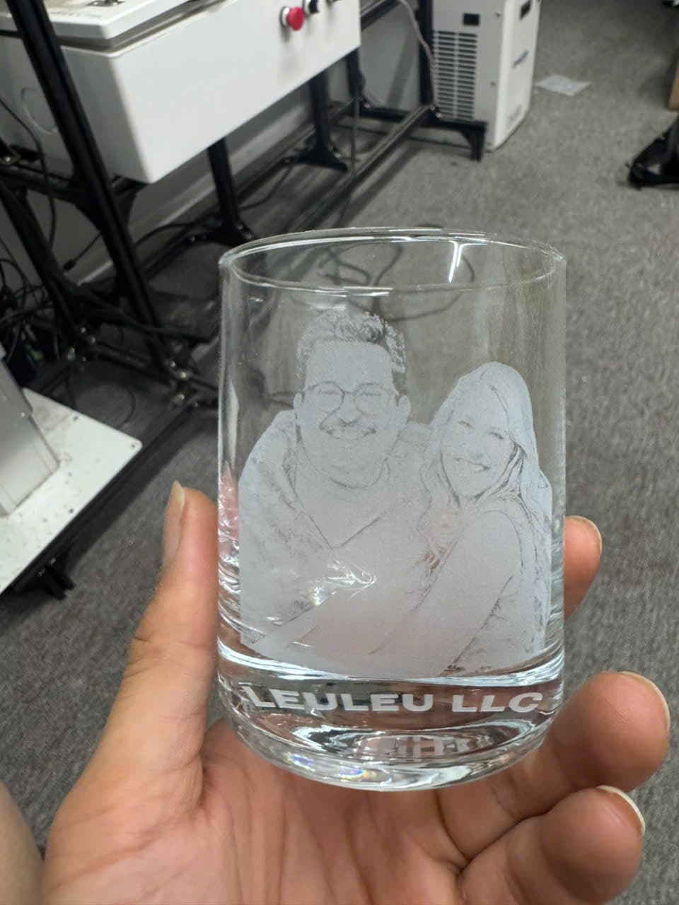 Personalized whiskey glass engraved with a custom photo