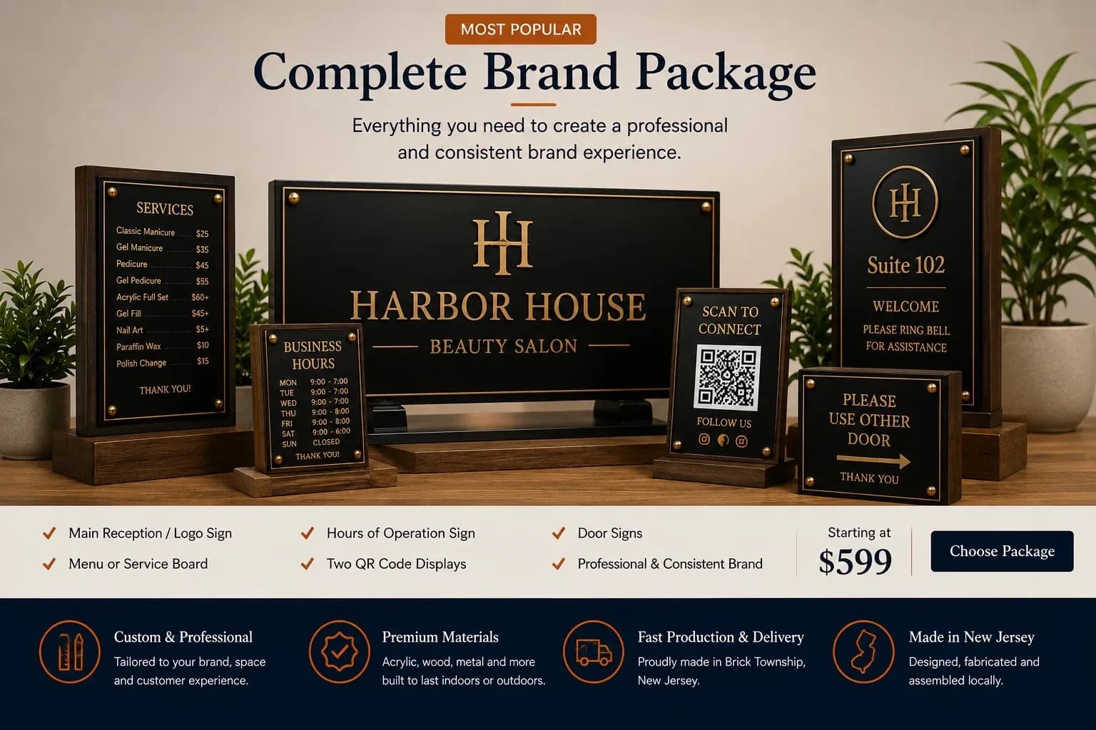 Complete Brand Package with coordinated custom business signs