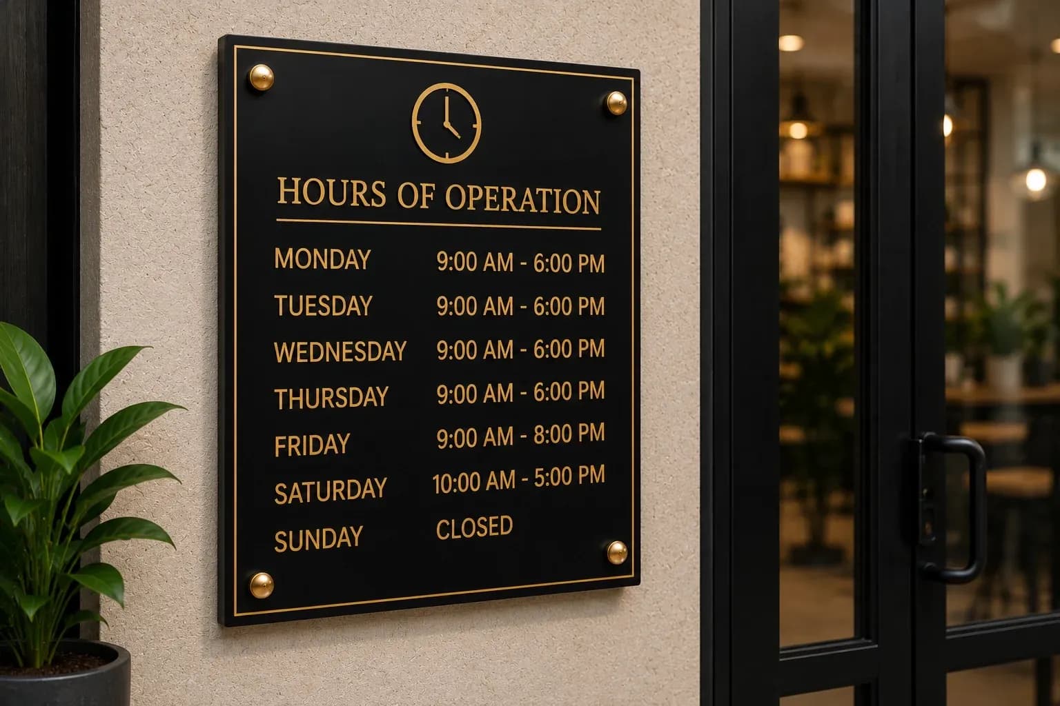Premium hours of operation wall sign