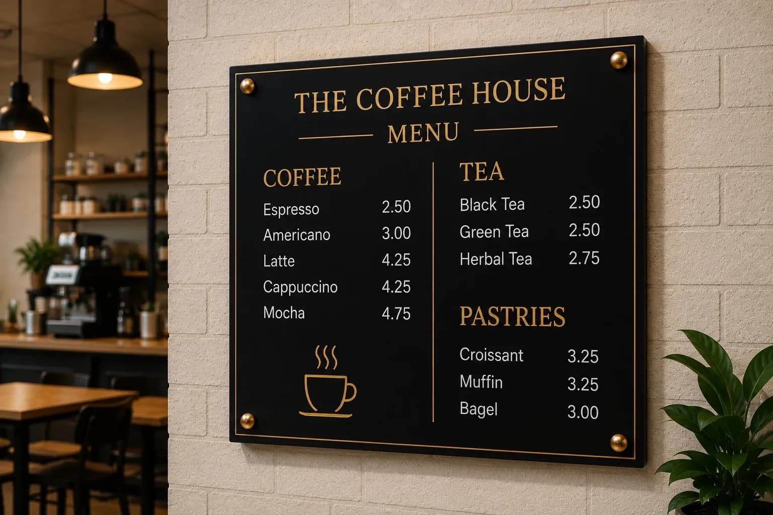 Custom menu and service board for a coffee shop